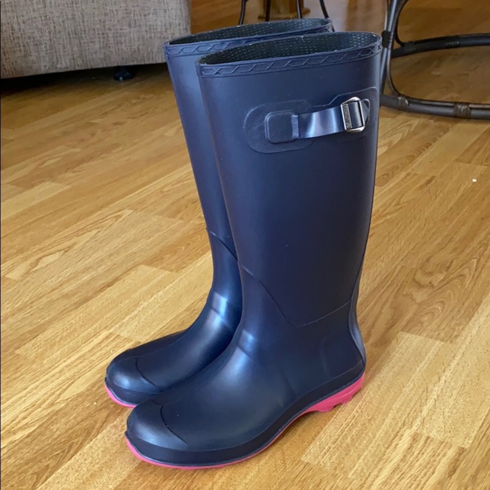 Navy and Pink Rain Boots